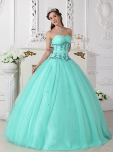 Modern Turquoise Quinceanera Dress Sweetheart Tulle and Taffeta Beading Ball Gown