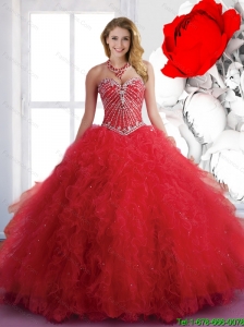 New Style 2015 Winter Quinceanera Dresses with Beading and Ruffles in Red