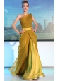 Maize Column / Sheath One Shoulder Floor-length Chiffon Ruch Prom / Evening Dress