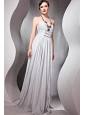 Gray Empire Halter Floor-length Chiffon Beading Prom / Evening Dress