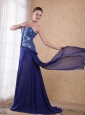 Royal Blue Empire Sweatheart Brush / Sweep Beading pleat Chiffon Prom / Party Dress