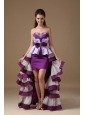 Eggplant Purple and Lilac A-line Sweetheart High-low Taffeta Beading Prom Dress