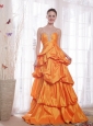 Orange A-Line / Princess Straps Floor-length Taffeta Beading Prom Dress