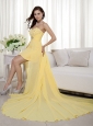 Yellow High-low Chiffon Prom Dress Column / Sheath Sweetheart Beading Evening  Dress