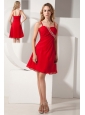Red A-line Spaghetti Straps Prom / Homecoming Dress Knee-length Beading Chiffon