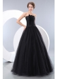 Sweet Black A-line Strapless Junior Prom / Evening Dress Floor-length Tulle
