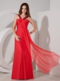 Red Empire V-neck Chiffon  Prom Dress with Beading
