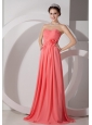 The Brand New Style Watermelon Empire Sweetheart Prom Dress Chiffon Ruch and Hand Made Flowers Brush Train