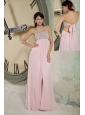 Customize Baby Pink Prom Dress Empire Strapless Chiffon Beading Floor-length