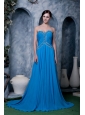 Customize Sky Blue Prom Dress Empire Sweetheart Chiffon Beading Brush Train