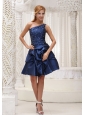 Modest Navy Blue Homecoming / Cocktail Dress For 2013 One Shoulder Knee-length Gown