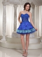 Luxurious Style For Sweetheart Blue Beaded Decorate Prom / Cocktail Dress With Mini-length