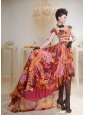 Multi-color Printing Beaded High-low Prom Dress For Custom Made