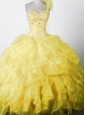 Elegant Beading Ruffles Ball Gown One Shouldder Floor-length Little Girl Pageant Dress