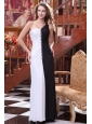 One Shoulder White and Black Ruche Decorate Column Prom Dress