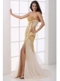 Sweetheart Column Champagne Beaded Decorate Prom Dress