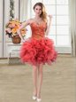Deluxe Sweetheart Sleeveless Organza Homecoming Dress Beading and Ruffles Lace Up