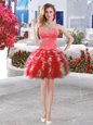 Amazing Ball Gowns Dress for Prom Red Sweetheart Organza Sleeveless Mini Length Lace Up